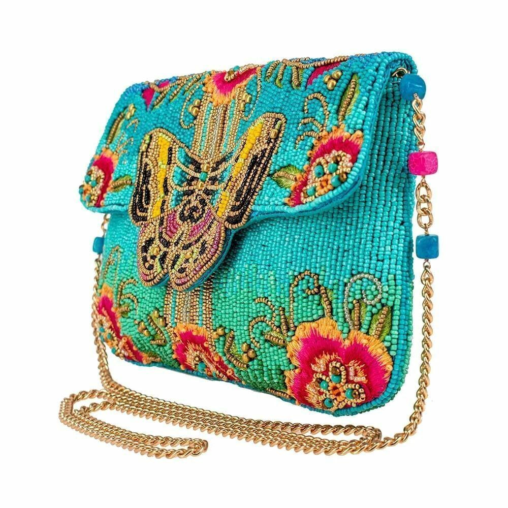 Mary Frances Butterfly Love Spring Floral Bag Beaded Handbag Blue Pink Purse NEW - Picture 2 of 7